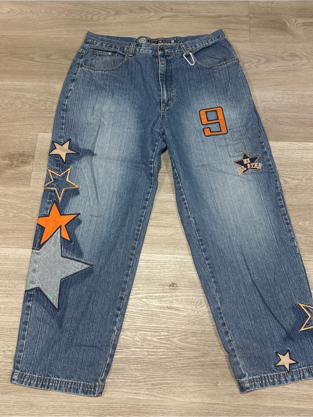 Vtg Y2K Noiz Jeans baggy jeans star embroidery Light wash 38x32(fit 36x30)